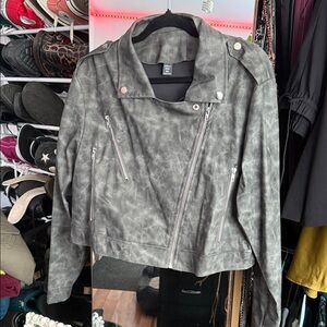 SHEIN Distressed Gray Leather Jacket